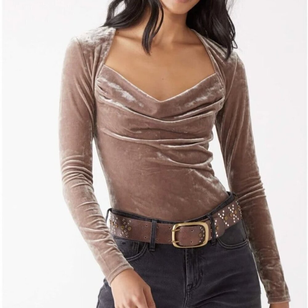 NWT Free People Perfect Date Velour Top Blouse Long Sleeve Cowl Neck